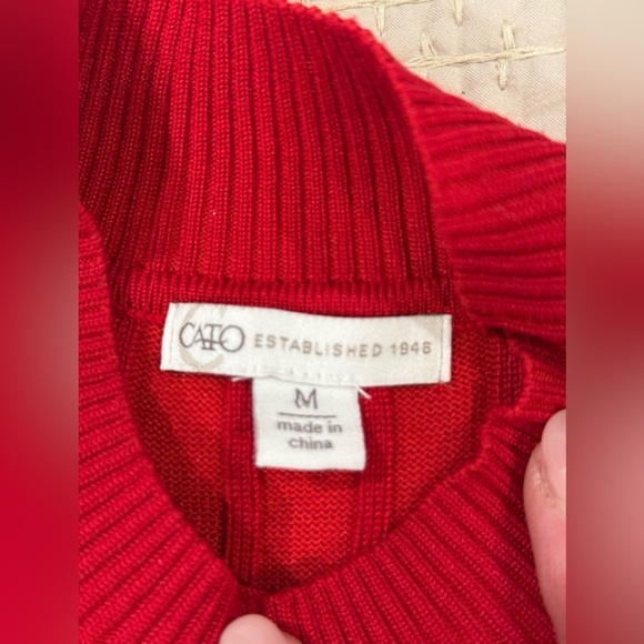 Red lightweight sweater with GORGEOUS sheer floral sleeves. Cato, medium​ - Picture 6 of 10